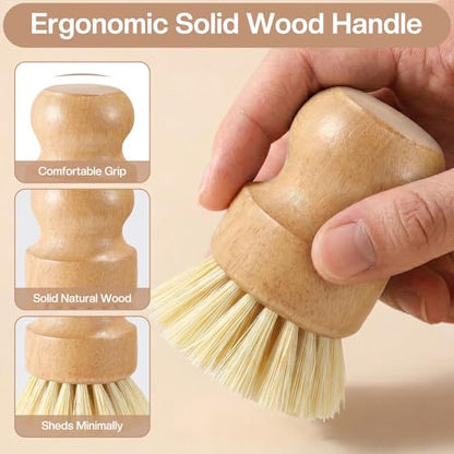 Wooden Dish Brush with Metal Stand Handheld Bamboo Wok Brush Scrubber for Dishes Pans Pots Fruit and Veggie Washing(1,Beige) - color: Beige