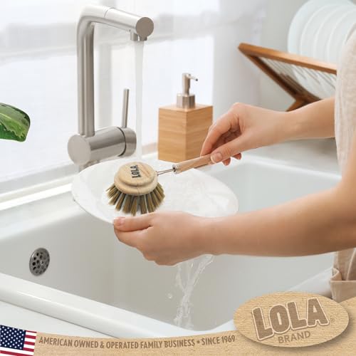 LOLA -The Original - Dishwashing & Vegetable Brush, Hardwood w/Poly Fiber Bristles, Reusable, Sustainable, Has EZ-Grip Handle - 1 Count - color: Wood, size: 1 Count