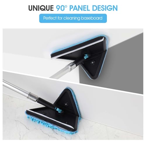 20 Foot Painted Wall Cleaner Mop with 12 Ft Heavy Duty Extension Pole, 3-in-1 High Ceiling Cleaning Tool with 4 Microfiber Chenille Pad, Cobweb Duster, Fan, Baseboard, Window Squeegee Kit (12ft) - size: 12ft