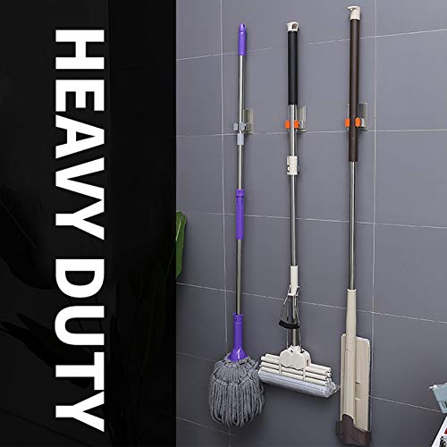 Broom Holder Wall Mount, 2 Pack Orange Stainless Steel Mop and Broom Organizer, Heavy Duty 15 Lbs Self Adhesive Tool Hanger, No Drill V-Shape Broom Hooks for Garage, Kitchen, Bathroom - color: 2 PACK