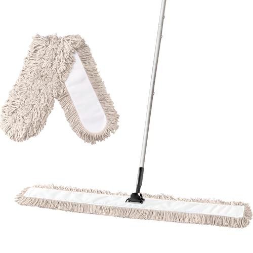 ARTIPOLY Commercial Dust Mop & Floor Sweeper，55" Industrial Dry Mop with Heavy Duty Long Handle, Premium Cotton Dust Mop Head for Hardwood Floors, Industrial, Commercial, and Residential Cleaning - size: 48"