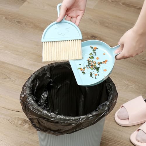 Mini Broom Dustpan Set Plastic Handheld Brush Smile Face Design for Tabletop Office Keyboard Dust Blue, Soft Keys, 90g Lightweight Portable for Desktop Home Car - color: Blue