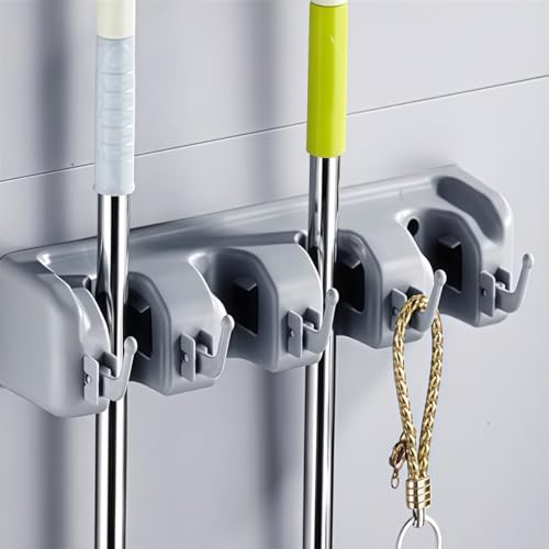 Rectangular Heavy-Duty Wall-Mounted Broom,Mop,or Tool Organizer with Hooks and Slots for Home,Laundry,or Kitchen - color: Black, size: 4.3*2.5*13Inches