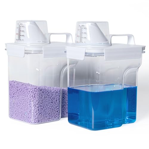 G2 GO2GETHER Laundry Detergent Container,2Pack -68oz Laundry Detergent Dispenser with 5 labels for Laundry Room, Laundry Scent Beads, Powder,Bleach,Soap,Fabric Softener Storage and Organization. - style: 68OZ