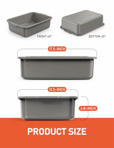 Gray 13 L Commercial Bus Tubs/Tote Box, Plastic Storage Wash Basin Tub, 5-Pack - color: Grey, size: 13 Liter-Grey