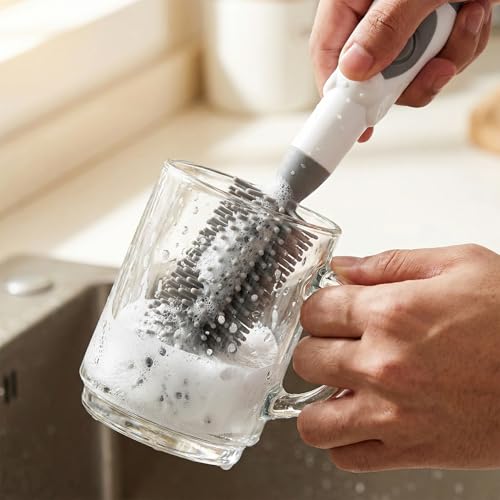 Soap Dispensing Brush Cleaner for Kitchen, Glassware, Mugs, and Plates | BPA Free Silicone Bristles, Portable, Comprehensive Multi-Purpose Cleaning