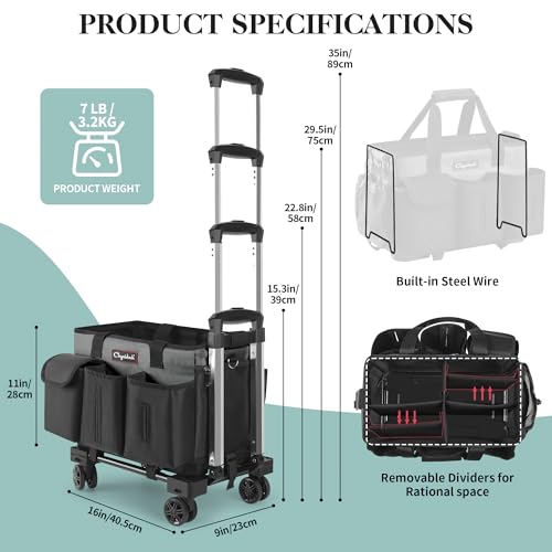 Chyaidach Rolling Cleaning Caddy, Cleaning Supplies Organizer with Trolley, Wearable Cleaning Tote Bag on Wheels with Hard Bottom, Cleaning Carts for Housekeepers/Home/Car/Office/Picnic (Grey) - color: Gray