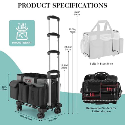 Chyaidach Rolling Cleaning Caddy, Cleaning Supplies Organizer with Trolley, Wearable Cleaning Tote Bag on Wheels with Hard Bottom, Cleaning Carts for Housekeepers/Home/Car/Office/Picnic (Grey) - color: Gray