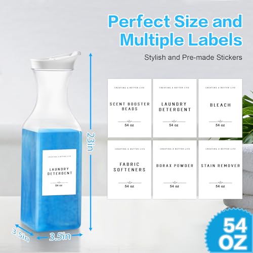 Laundry Detergent Dispenser Bottle 54oz with Waterproof Label for Laundry Detergent Soap Fabric Softener Scent Booster Beads, Sturdy PET Plastic Bottle, 2 Pack White - color: 2 Pack 54oz-White Square Bottle
