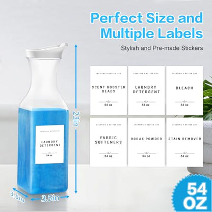 Laundry Detergent Dispenser Bottle 54oz with Waterproof Label for Laundry Detergent Soap Fabric Softener Scent Booster Beads, Sturdy PET Plastic Bottle, 2 Pack White - color: 2 Pack 54oz-White Square Bottle