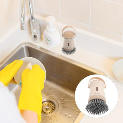 FOMIYES Soap Dispensing Dish Scrubber Brush for Kitchen Sink Cleaning Palm Handle Pot and Pan Brush with Built-in Soap Dispenser for Efficient Kitchen Cleaning