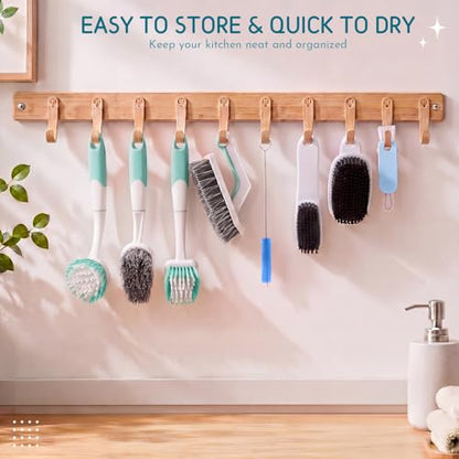 10 Pack Dish Brush Set for Household Use Kitchen Scrub Brushes with Non-Slip Long Handle Multi-Purpose Cleaning Brushes for Dishes Pot Pan Kitchen Sink Tub Cup Clothes Shoes Floor(Blue) - color: Blue