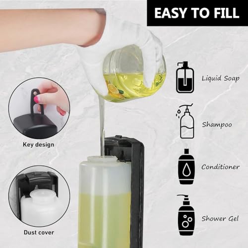 Manual Wall Mounted Single Soap Dispenser, 11.8oz/350ml Black Kitchen Bathroom Commercial Shower Soap Dispenser, Clear Refillable Liquid Lotion Pump, for Liquid Containers Shampoo Chamber Plastic