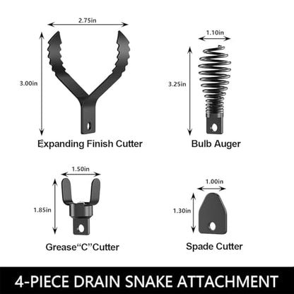 4-Piece Drain Snake Attachment Replacement Cutters-Boring Bulb Cutter,C-Cutter,Spade Cutter,Arrow Cutter-Compatible with 50FT-100FT Drain Snake for 1-4“ Pipe - style: 4-Piece