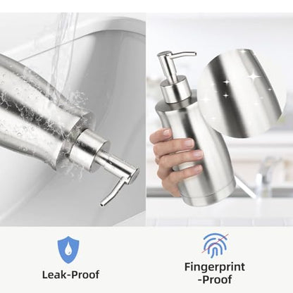 ARKTEK Stainless Steel Countertop Soap Dispenser 13.5 Oz - Rust and Leak Proof Liquid Hand Soap Pump, for Kitchen Sink, Countertops - color: Silver