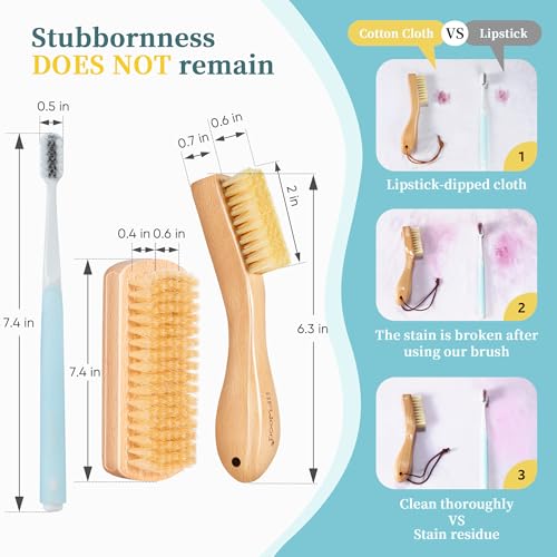 BFWood Laundry Stain Brush - Natural Soft Boar Bristle for Scrubbing Out Tough Stains on Delicate Fabrics, Knits, Cotton, Linens, No Damage (Set-2PCS) - style: Set-2PCS