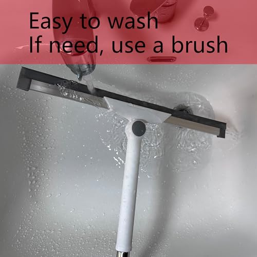 Silicone Air Broom Sweeper, Household Squeegee with Adjustable Small Handle for Cleaning Pet Hair, Floor, Bathroom, Kitchen, Glass, Window, Water, Grey