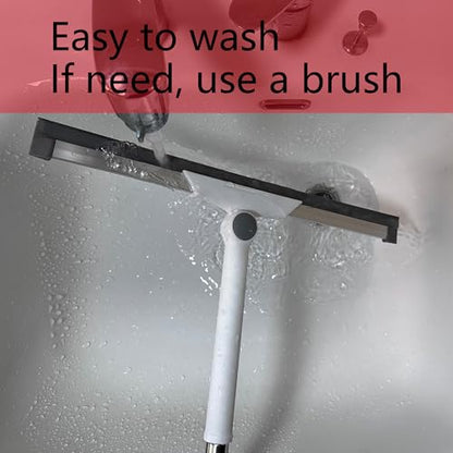 Silicone Air Broom Sweeper, Household Squeegee with Adjustable Small Handle for Cleaning Pet Hair, Floor, Bathroom, Kitchen, Glass, Window, Water, Grey