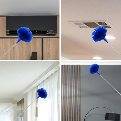 Cobweb Duster with Extension Pole, 30-100 Inch Long Handle Stainless Steel Telescoping Pole, Washable Duster with Medium-Stiff Bristles for Ceiling Fan, High Ceilings, Blinds, Furniture, Kitchen, Home