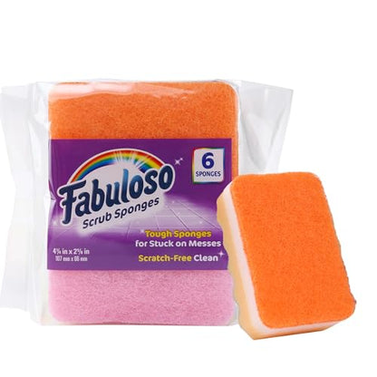 Fabuloso Scratch-Free Kitchen Dish Sponges Rainbow Cellulose Scrubber Sponge with Scouring Pad Dishes Pots Pans Counters and Sinks Tough on Messes 4.25 x 2.75 x 1.25 in 6 Count Single Pack Supply - color: Rainbow, size: 6 Count (Pack of 1)