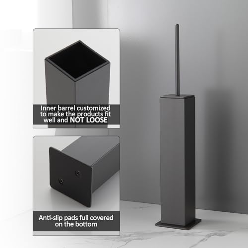 BGL Toilet Brush with Holder Set Gun Grey Aluminium Standing for Bathroom Toilet Bowl Cleaner Brush and Holder Set, Square Design - color: Gun Grey-standing