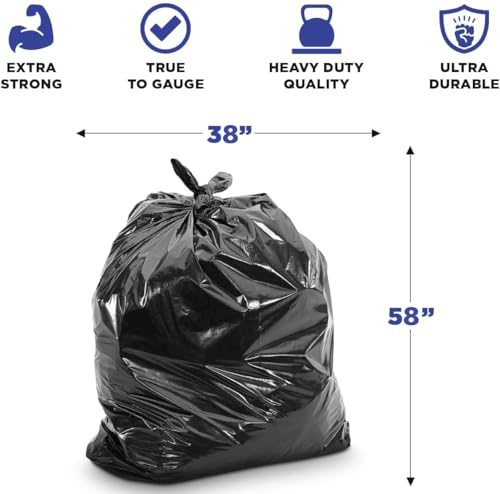 (100 Pack) Plexon 55-60 Gallon Clear Trash Bags - 32-55 gal, 38" x 58", 3 Mil Heavy Duty - Contractor Garbage Bags Rollout Round Square Trash Cans