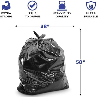 (100 Pack) Plexon 55-60 Gallon Clear Trash Bags - 32-55 gal, 38" x 58", 3 Mil Heavy Duty - Contractor Garbage Bags Rollout Round Square Trash Cans