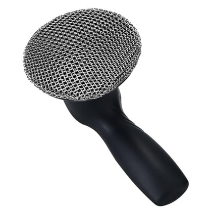 Cast Iron Cleaner, Stainless Steel Cast Iron Scrubber with Silicone Handle, Portable Kitchen Cleaning Brush for Kitchen Pots Pans Sink - color: Black