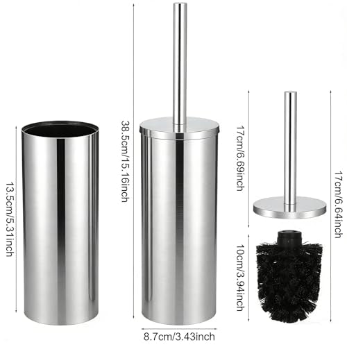 Toilet Brush and Caddy, Stainless Steel Toilet Bowl Brush and Holder, Toilet Bowl Cleaner Brush for Bathroom (Silvery) - color: Silvery