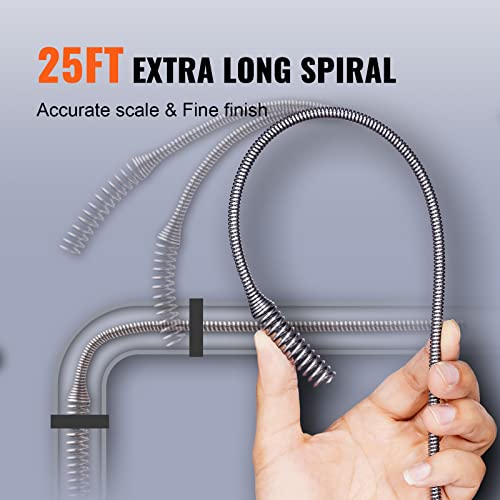 VEVOR Drain Auger 25Ft, Plumbing Snake Auto Feed, Plumbers Snake with Drill Attachment, Pipe Snake Drain Clog Remover for Kitchen Bathroom Shower Sink with Protective Hose and Gloves - style: Auto-Feed