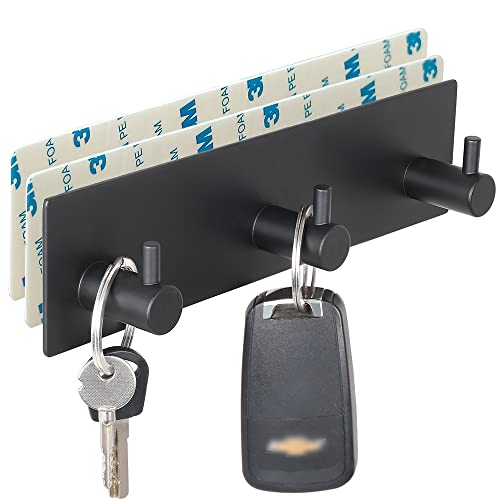 VIRFIN Key Holder for Wall with 2 Self-Adhesive Tapes, No Damage Key Holder Rack for Wall with 3 Key Hooks for Entryway, Door, Bathroom, Kitchen(Black) - size: 3 Hooks