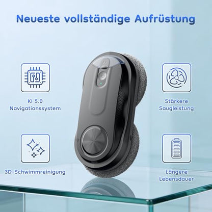 Obito X3 Window Cleaning Robot, Dual Nozzles with Ultrasonic Spray, 5.0 AI Path Planning, Max 3200Pa & Steady-Climbing System, Automatic Edge Detection, Robot Window Cleaner Inside/Outside, Black - color: Black