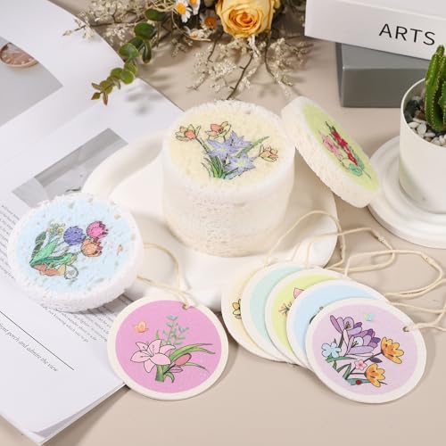 uxcell 6Pcs Cellulose Sponges, Round Kitchen Clean Sponges Non-Scratch Compressed Dish Scrubber with Floral Pattern for Kitchen Household Cookware Bathroom Cleaning & DIY, Light Green - color: Light Green