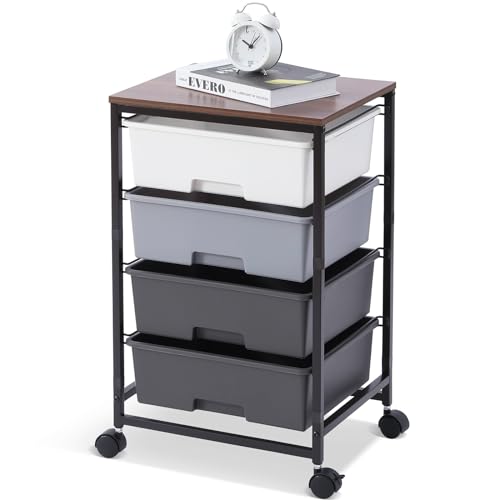 SYKIARIOL Utility Cart with 4 Drawers,Rolling Storage Cart with Drawers,Light Grey - color: Light Grey