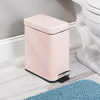 mDesign Small Modern 1.3 Gallon Rectangle Metal Lidded Step Trash Can, Compact Garbage Bin with Removable Liner Bucket and Handle for Bathroom, Kitchen, Craft Room, Office, Garage - Light Pink - color: Light Pink, size: 1.3 Gallon