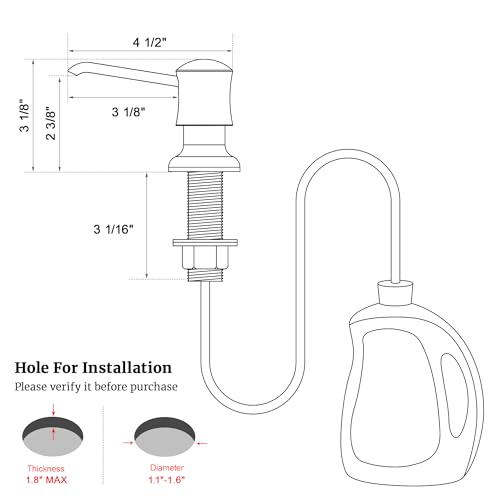 Sink Soap Dispenser for Kitchen Sink Brushed Nickel Upgrade with 40" Silicone Extension Tube Kit, Connect to Your Soap Bottle Directly - color: Brushed Nickel, size: with Tube Kit