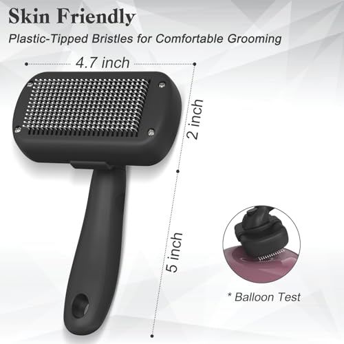 Dipoo Self Cleaning Shedding Brush - Skin Friendly Grooming Tool for Dogs, Cats, and Puppies, Deshedding and Hair Removal for Long and Short Haired Pets, Black - color: Black