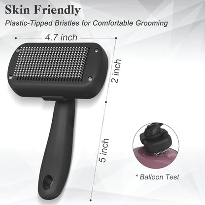 Dipoo Self Cleaning Shedding Brush - Skin Friendly Grooming Tool for Dogs, Cats, and Puppies, Deshedding and Hair Removal for Long and Short Haired Pets, Black - color: Black