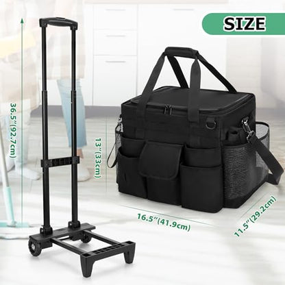 LoDrid Rolling Cleaning Caddy with Lid, Cleaning Supplies Organizer with Detachable Trolley, Cleaning Caddy Cart on Wheels with Handle and Shoulder Strap for Housekeepers, Black, Bag Only - color: Black