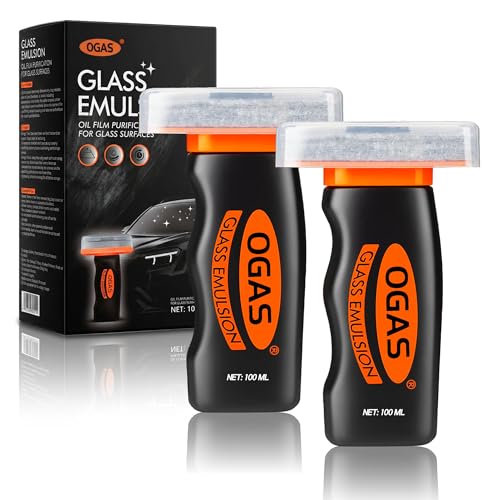 Car Windshield Cleaner & Glass Oil Film Remover, 100ml x 2PCS Car Glass Cleaner with Brush, Removes Oil, Grease & Fog, wiper residue, Anti-Fog Glass Emulsion Cleaner for Clear Driving Visibility
