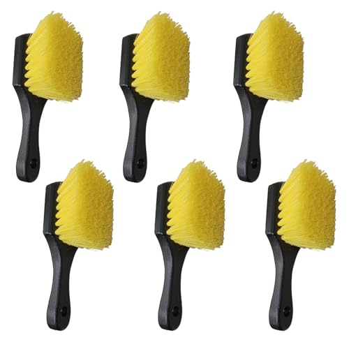 EvaClean Heavy-Duty Cleaning Brushes with Short 8.5 Inch Handle, Yellow Polypropylene Fiber Scrub Brush for Tough Dirt, Grime, and Grease, Industrial and Household Multi-Surface Cleaning Tool, 6 Pack - style: 8.5" Short Handle Gong Brushes