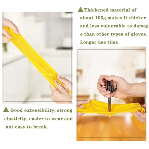 8 Pairs Reusable Household Cleaning Gloves, Rubber Kitchen Dishwashing Gloves,Extra Thickness, Long Sleeves, for Washing Dishes, Pet Care(X-Large, Yellow) - size: X-Large
