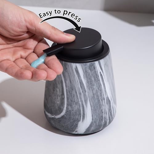 12Oz Ceramic Liquid Soap Dispenser - Modern Lotion Hand Soap Dispenser with Easy-to-Press Black Pump, Reusable and Refillable Dish Soap Dispensers for Bathroom & Kitchen, Marble Grey - color: Marble Grey, style: Liquid Pump