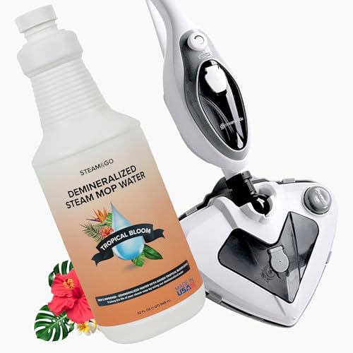 Steam & Go - The Housekeeper Steam Cleaner For Floors & Demineralized Water Bundle, 10-in-1 Hard Floor Cleaner Machine & Grout Steam Cleaner with Floor Cleaning Solution, 32 oz, Tropical Bloom Scent
