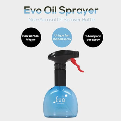 Evo Mini Oil Sprayers, Non-Aerosol for Olive Oil, Cooking Oils, and Vinegars, Blue, 8-Ounce Capacity, Set of 2 - color: Blue