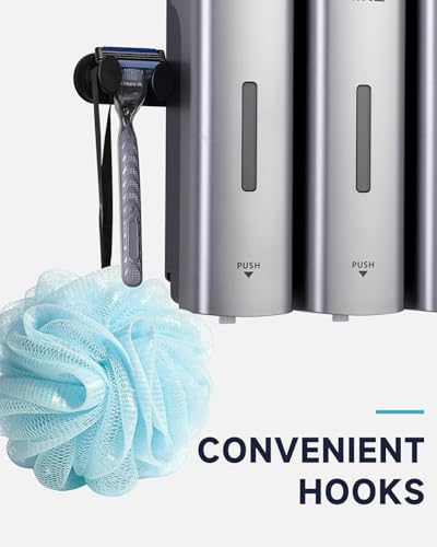 AIKE 3 Chambers Shower Shampoo and Conditioner Dispenser 3 x 11.8 fl.oz. for Bathroom(Silver) - color: Silver, size: Triple Chamber