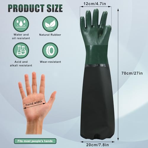 27" Full Arm Pond Gloves, Long Heavy Duty Gloves with Cotton Lining, Waterproof Rubber Chemical Resistant Glove - color: Green