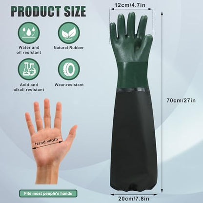 27" Full Arm Pond Gloves, Long Heavy Duty Gloves with Cotton Lining, Waterproof Rubber Chemical Resistant Glove - color: Green