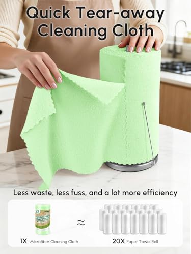 Microfiber Cleaning Cloths Roll, 75 Pack Tear Away Microfiber Towels Roll, 12" x 12" Lint Free Rags, Reusable Cleaning Cloths, Washable, Scratch Free,Ultra Absorbent Dish Rags(Green) - color: Green, size: 75 pack