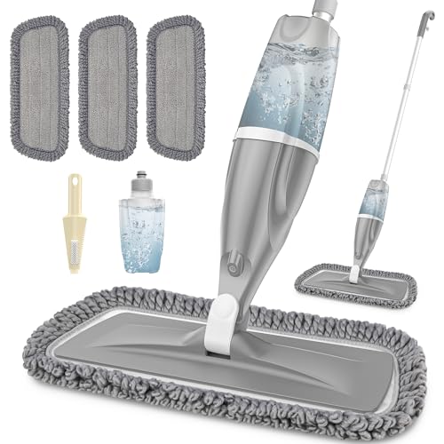 Microfiber Spray Mops for Floors Cleaning: EXEGO Dust Wet Mop with 3 Washable Reusable Pads for Swiffer Powermop &1 Refillable Bottle - Flat Floor Mop for Hardwood Laminate Ceramic Tiles Vinyl Wood - color: Gray
